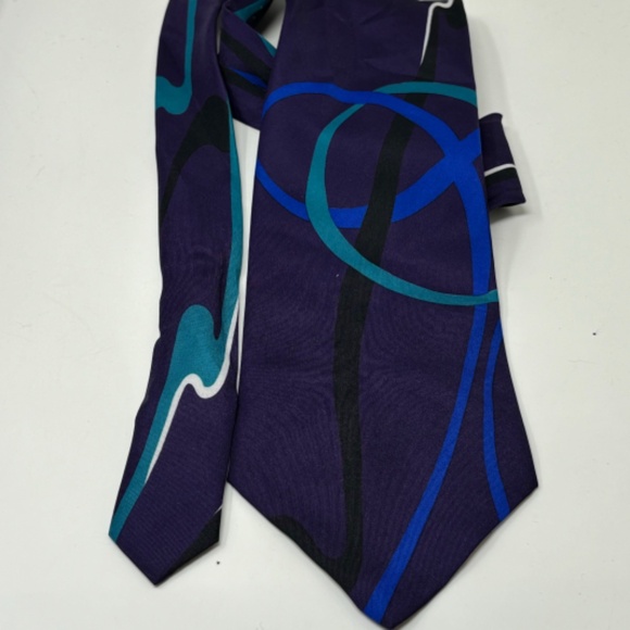 Italian Silk House Collezione Mens Neck Tie Purple Blue Aqua White Swirl Vintage - Picture 6 of 6